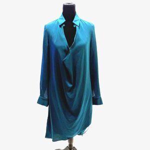 Halston Heritage teal slinky shirt dress